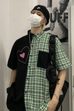 Heart Printed Plaid Splice Paired Blouse Shirt