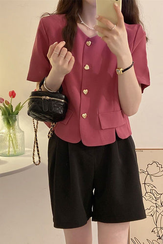 Short Sleeve Heart Button Blazer Shirt