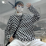 Loose Turtleneck Checkerboard Long Sleeve Shirt