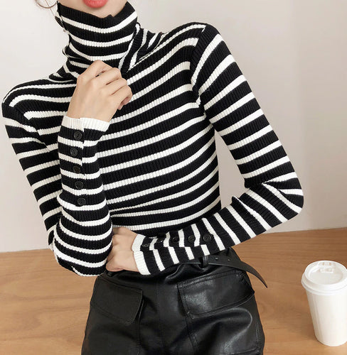 Turtleneck Knitted Striped Sweater