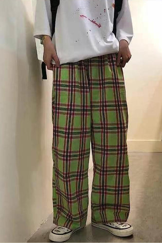 Loose Classic Green Plaid Pants