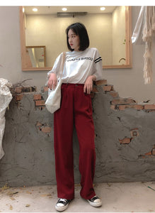 Solid Casual Loose Straight Pants