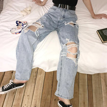 HIgh Waist Ripped Loose Long Jeans Pants