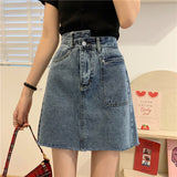 High Waist Solid Minimalist Mini Denim Skirts