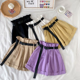 Elastic Waist Pocket Button Shorts With Belt