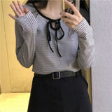 Long Sleeve Lace Front Striped Casual Shirt