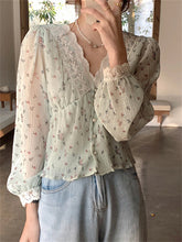 Florals Printed Transparent French Vintage Blouse Shirt