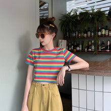 Rainbow Striped Cropped Slim Shirt