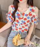 Cute Daisy Pattern Off Shoulder Blouse Shirt