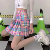 High Waist Retro Colors Plaid Skirt