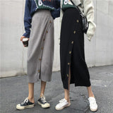 Casual Knitted Split Button Slim Skirt 