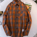 Loose Long Sleeve Retro Plaid Shirt