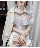 Pearl Beading Ruffles Chiffon Blouse Shirt