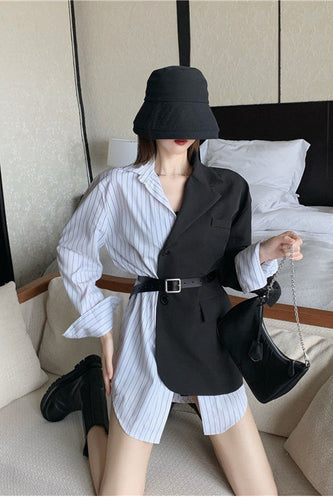 Double Style Notched Trendy Blazer Coat