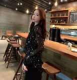 Long Sleeve Stars Printed Chiffon Blouse Shirt