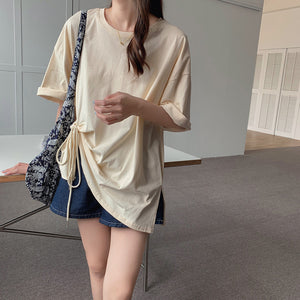 Loose Side Tie O-Neck Casual Shirts