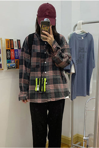 Loose Vintage Plaid Blouse Casual Shirts