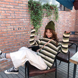 Striped Thin O-Neck Knitting Loose Sweater