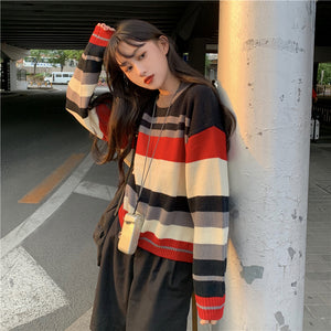 Retro Color Striped Loose Sweater