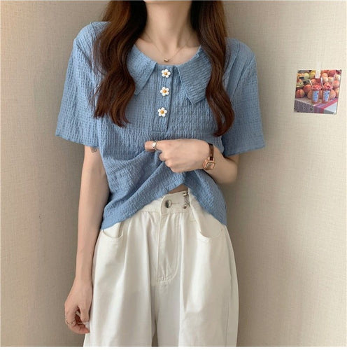 Cute Flower Button Casual Slim Shirt