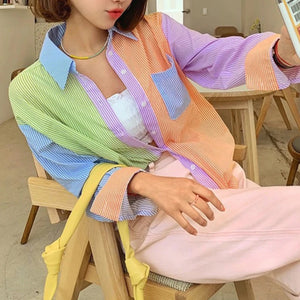 Pastel Color Elegant Long Sleeve Shirt