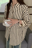 Long Sleeve Black White Striped Blouse Shirt