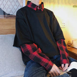 Long Sleeve Hip Hop Plaid Two Style Shirt
