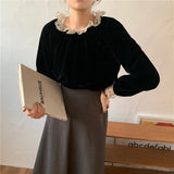 Stitching Lace Long Sleeve Loose Shirt