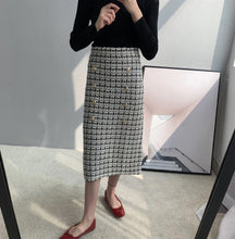 Vintage Double Breasted Plaid Knitted Skirt