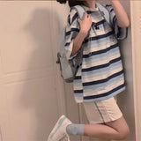 Daisy Pocket Embroidered Casual Striped Loose Shirt