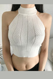 High Neck Retro Hollow Out Sexy Crop Tops