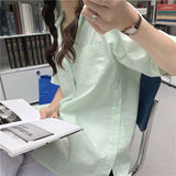 Side Slit Button Short Sleeve Blouse Shirt