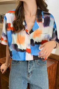 Colorful Painted Short Sleeve Blouse Shirt