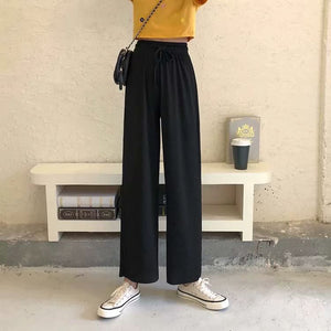 Loose Elastic Waist Belted Lace Up Casual Pants