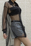 Sexy Open Mesh Transparent Long Sleeve Shirt