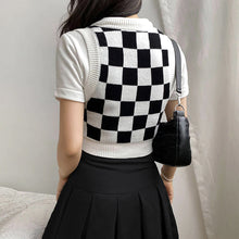 Checkered Printed Crop Tops Slim Sweater