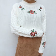 Rose Embroidered Pullover Sweater