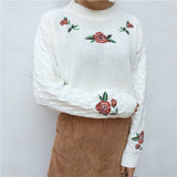 Rose Embroidered Pullover Sweater