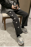 Loose Heart Printed Jeans Pants