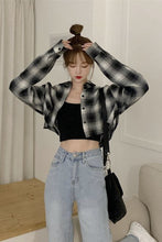 Long Sleeve Sexy Plaid Cropped Shirt