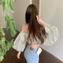 Sexy Floral Strap Puff Sleeve Blouse Shirt