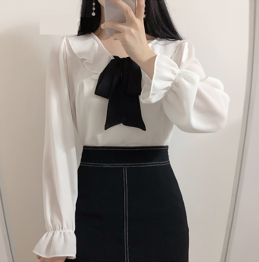 Long Sleeve Cute Bow Ruffle Blouse Shirt – Tomscloth