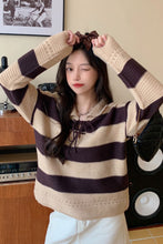 Turn Down Collar Retro Striped Knitted Sweater