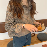 Loose Long Sleeve Retro Plaid Loose Shirt