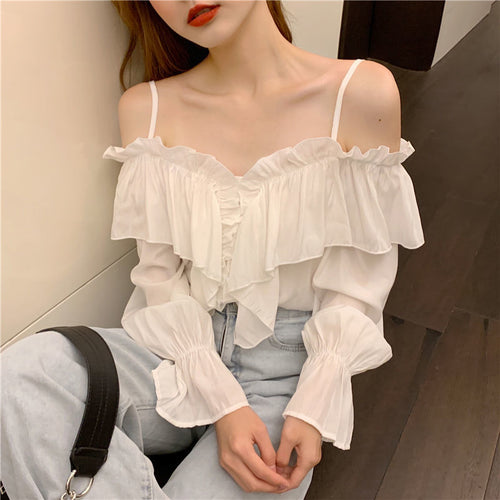 Flare Sleeve Ruffled Chiffon Blouse Shirts