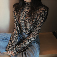 Long Sleeve Daisy Flowers Pattern Turtleneck Shirt