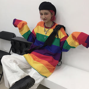 Loose Rainbow Striped Oversize Shirt