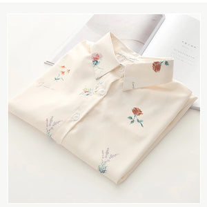 Flowers Printed Long Sleeve Blouse Shirt