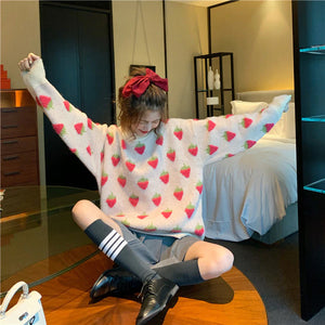 Cute Strawberry Long Sleeve Knitted Sweater