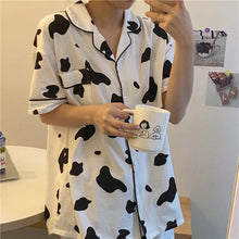 Short Sleeve Cow Pattern Printed 2Pcs Pajamas Set